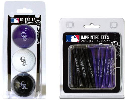 Team Golf MLB Logo Imprinted Golf Balls (3 Count) & 2-3/4" Regulation Golf Tees (50 Count), Multi Colored