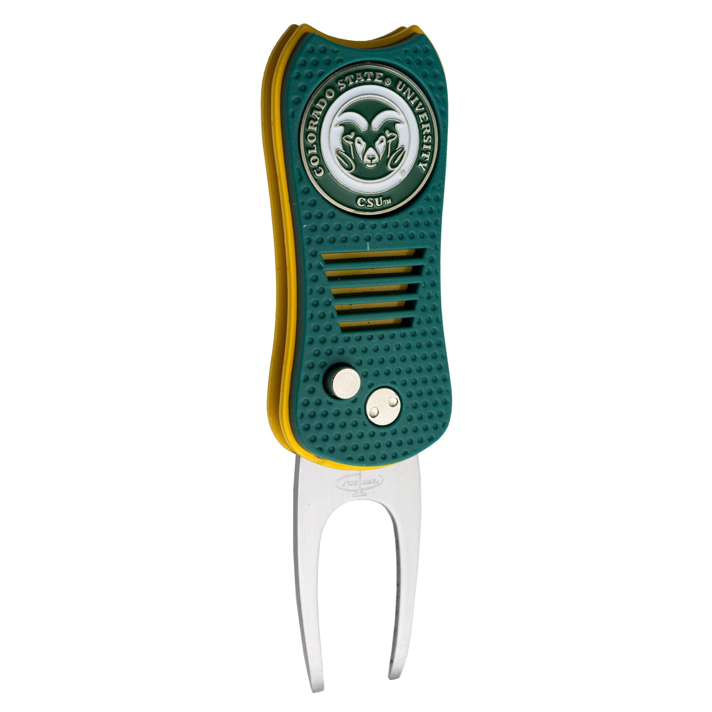 Team Golf NCAA Switchblade Divot Tool with Double-Sided Magnetic Ball Marker, Features Patented Single Prong Design, Causes Less Damage to Greens, Switchblade Mechanism